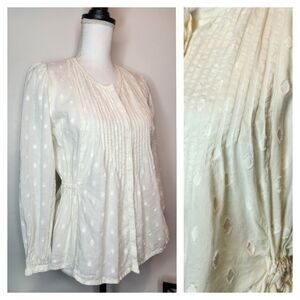 Ecoté Urban Outfitters Ivory Swiss Dot Cotton Button-Front Top | Medium